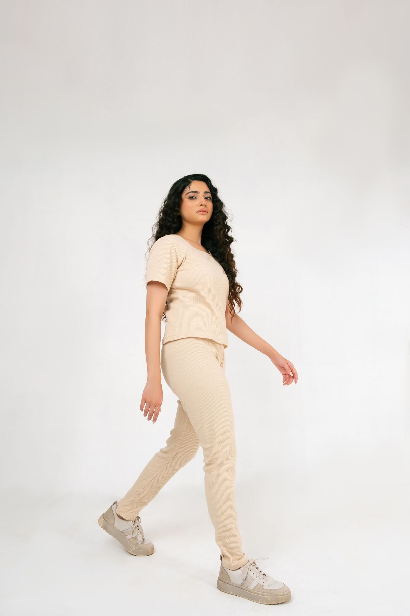 Ribbed Square Neck Top & Trouser Set