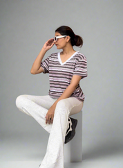 V-NECK CHOCOLATE STRIPE TSHIRT