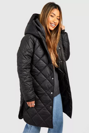 Diamond  Quilt Hooded  Puffer Jacket