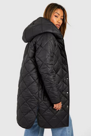 Diamond  Quilt Hooded  Puffer Jacket