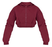 Burgundy Premium Cropped Waistband Detail Sweat Hoodie