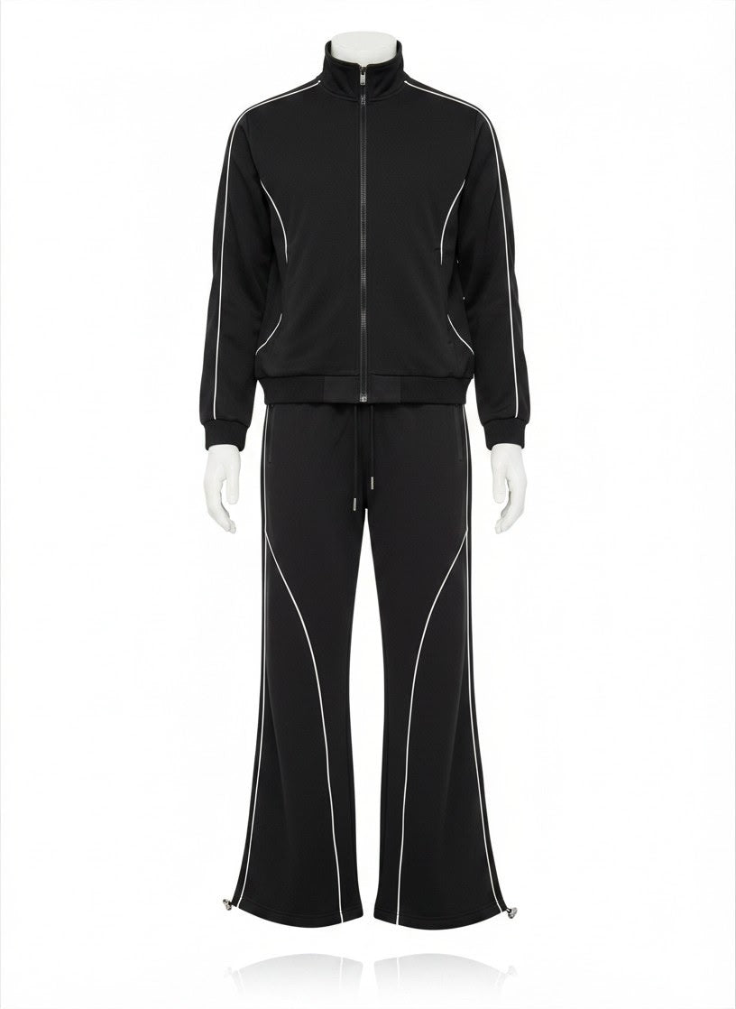 Crinkle Nylon Contrast Piping Nightsuit PJ Set