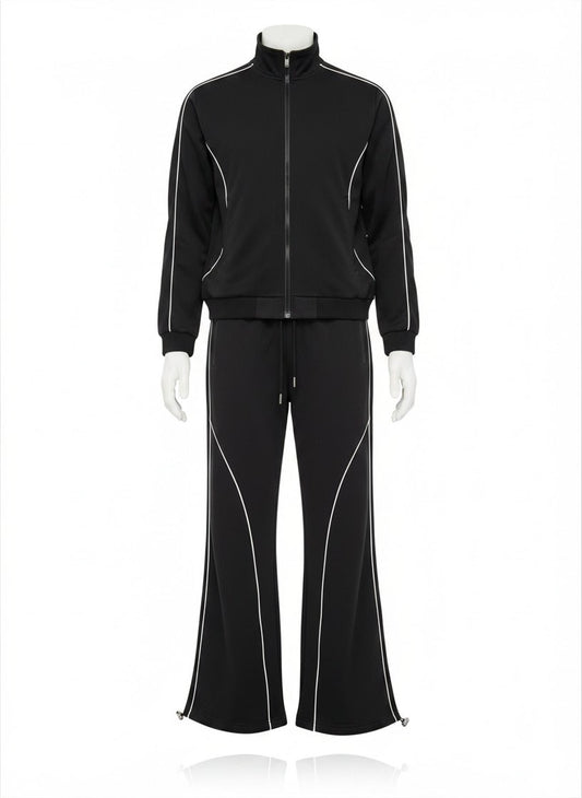 Crinkle Nylon Contrast Piping Nightsuit PJ Set