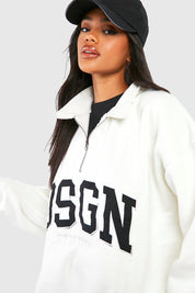 Dsgn Studio Slogan Collared Half Zip Oversized Sweatshirt