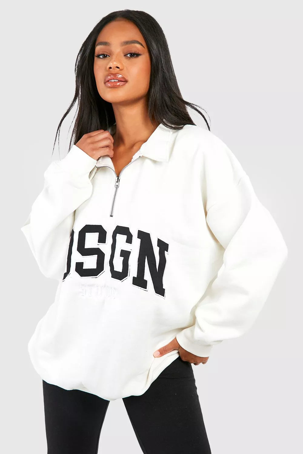 Dsgn Studio Slogan Collared Half Zip Oversized Sweatshirt