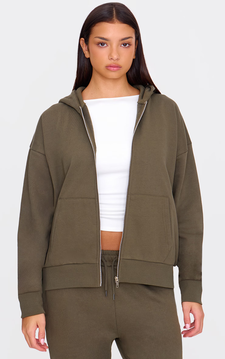 Olive Premium Zip Up Oversized Sweat Hoodie