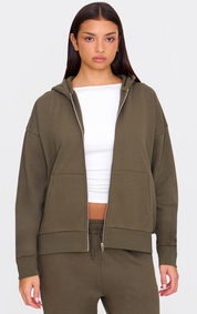 Olive Premium Zip Up Oversized Sweat Hoodie