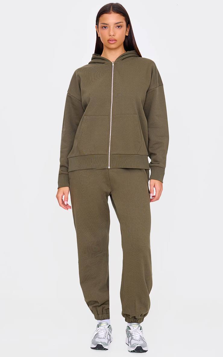 Olive Premium Zip Up Oversized Sweat Hoodie