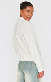 Ecru Zip Through Collared Sweatshirt