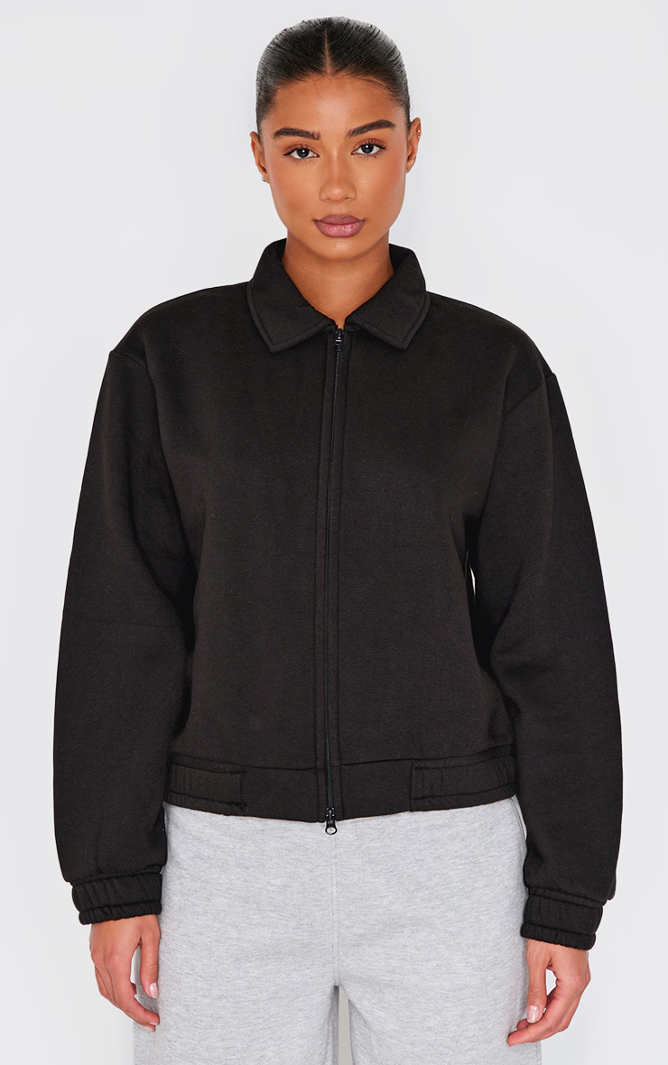 Black Zip Through Collared Sweatshirt