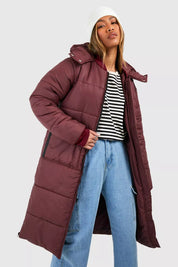 Longline Rib Collar Puffer Jacket