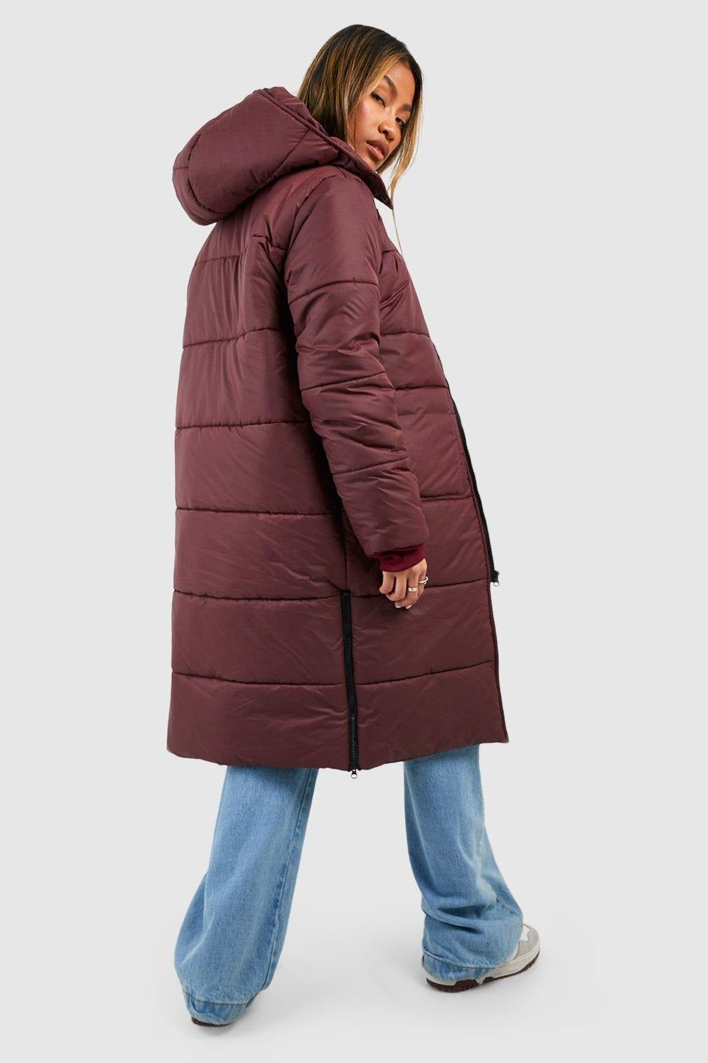 Longline Rib Collar Puffer Jacket