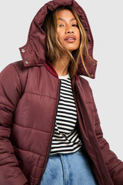 Longline Rib Collar Puffer Jacket