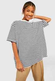 BASIC COTTON OVERSIZED STRIPED T-SHIRT