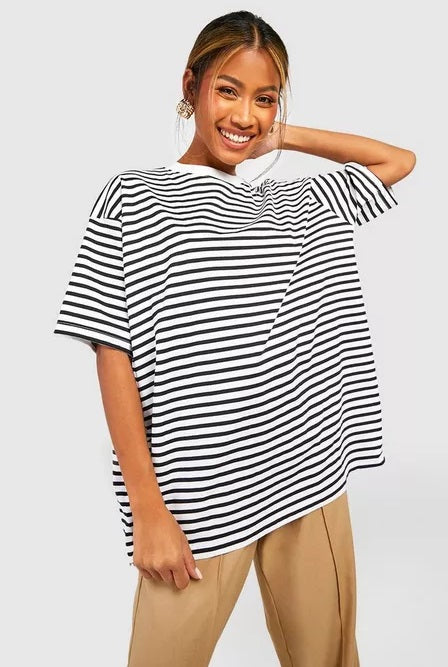 BASIC COTTON OVERSIZED STRIPED T-SHIRT