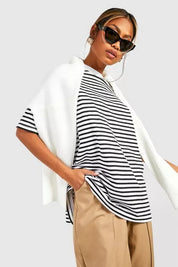 BASIC COTTON OVERSIZED STRIPED T-SHIRT