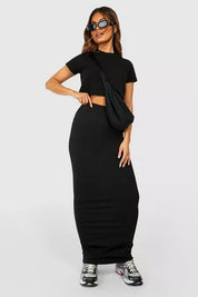 COTTON BLACK HIGH WAISTED MAXI SKIRT