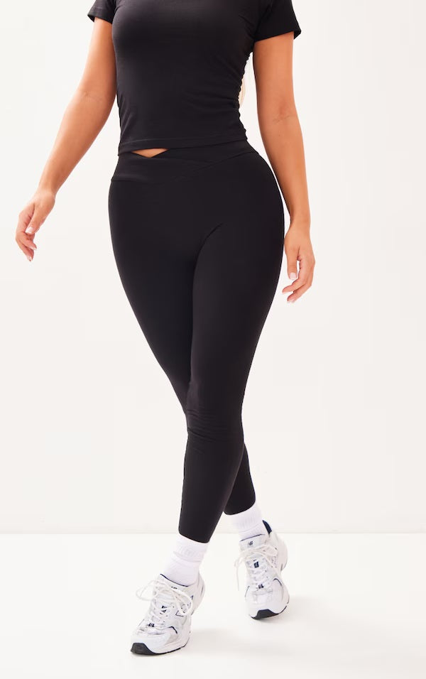 SPORTY Black V Front Melange Leggings