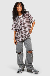 BASIC COTTON OVERSIZED STRIPED T-SHIRT